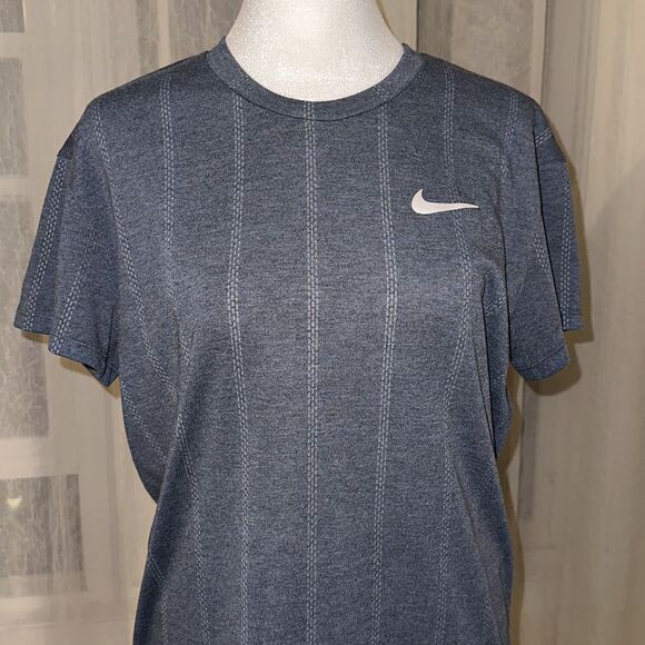 Nike M Indigo Blue White Triple Interrupted Vertical Stripe Short Sleeve Tee - Picture 3 of 9